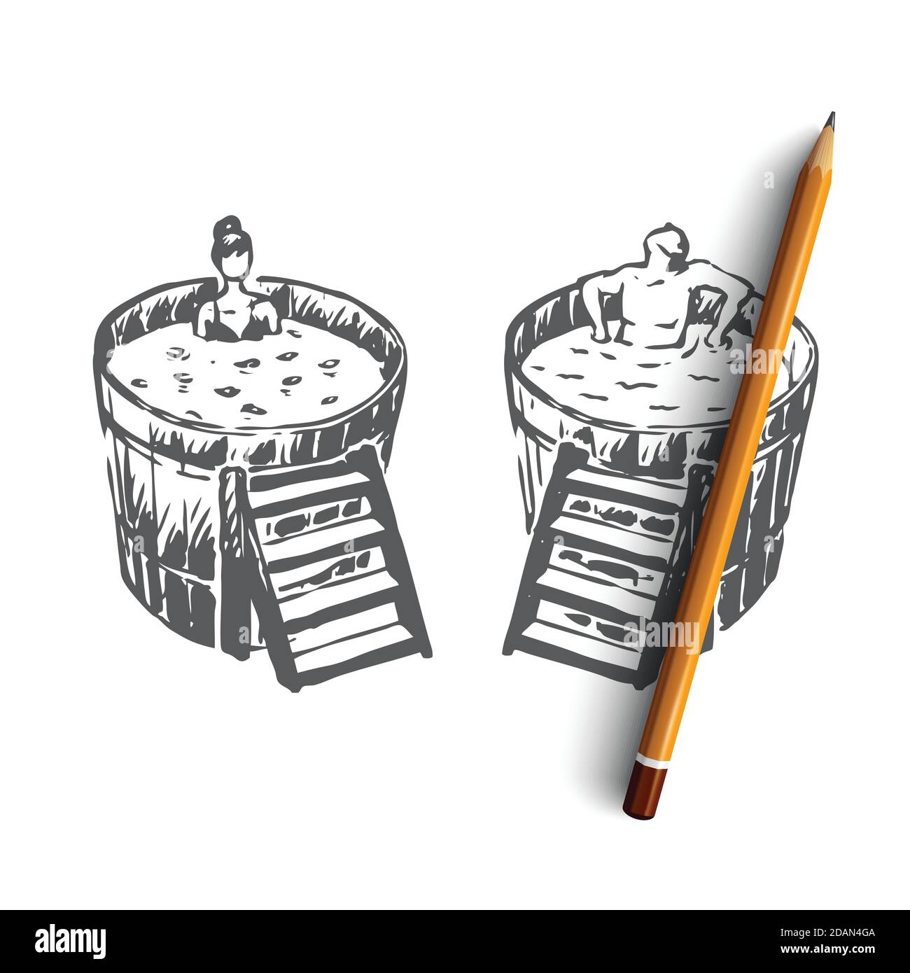 Japanese, bath, spa, people, relax concept. Hand drawn isolated vector