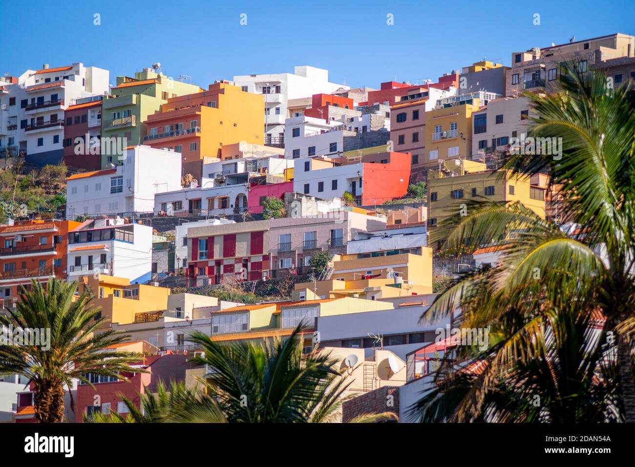 Colorful houses in San Sebastian Gomera Stock Photo Alamy