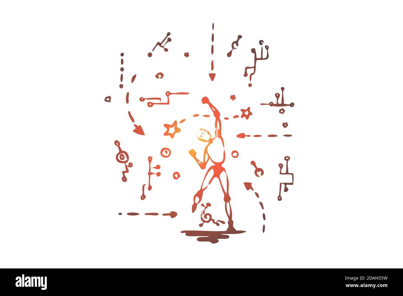 Innovation, technology, robot, scheme, android concept. Hand drawn isolated vector. Stock Vector