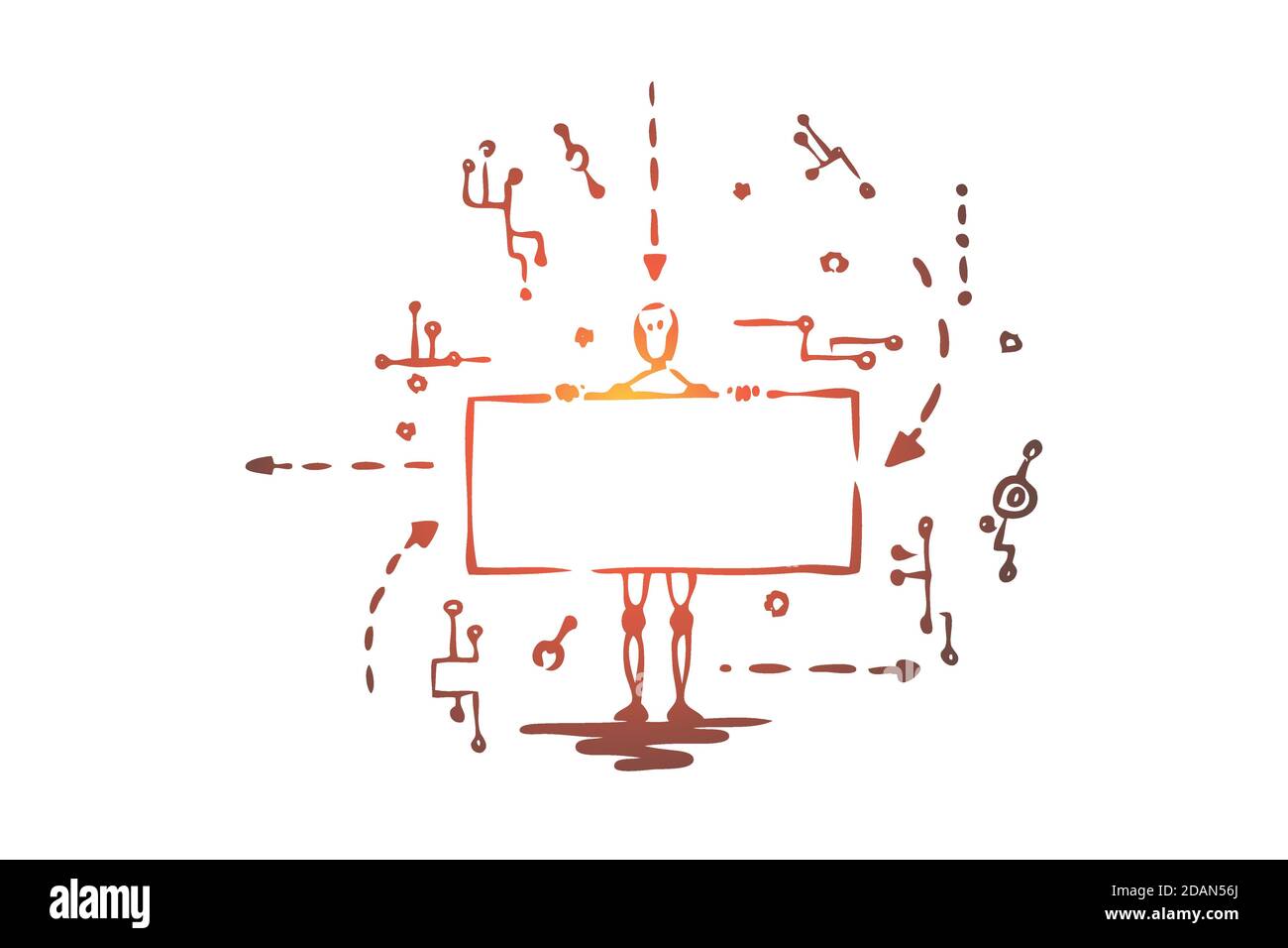 Technology, robot, scheme, android, data concept. Hand drawn isolated vector. Stock Vector