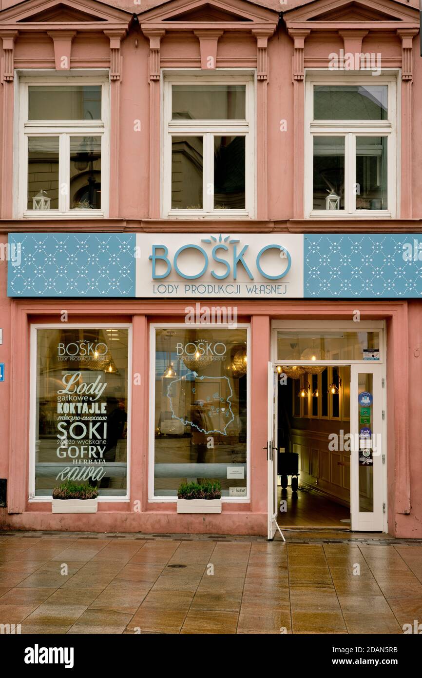 Storefront of a popular ice cream shop, Bosko, in Lublin, Poland Stock Photo