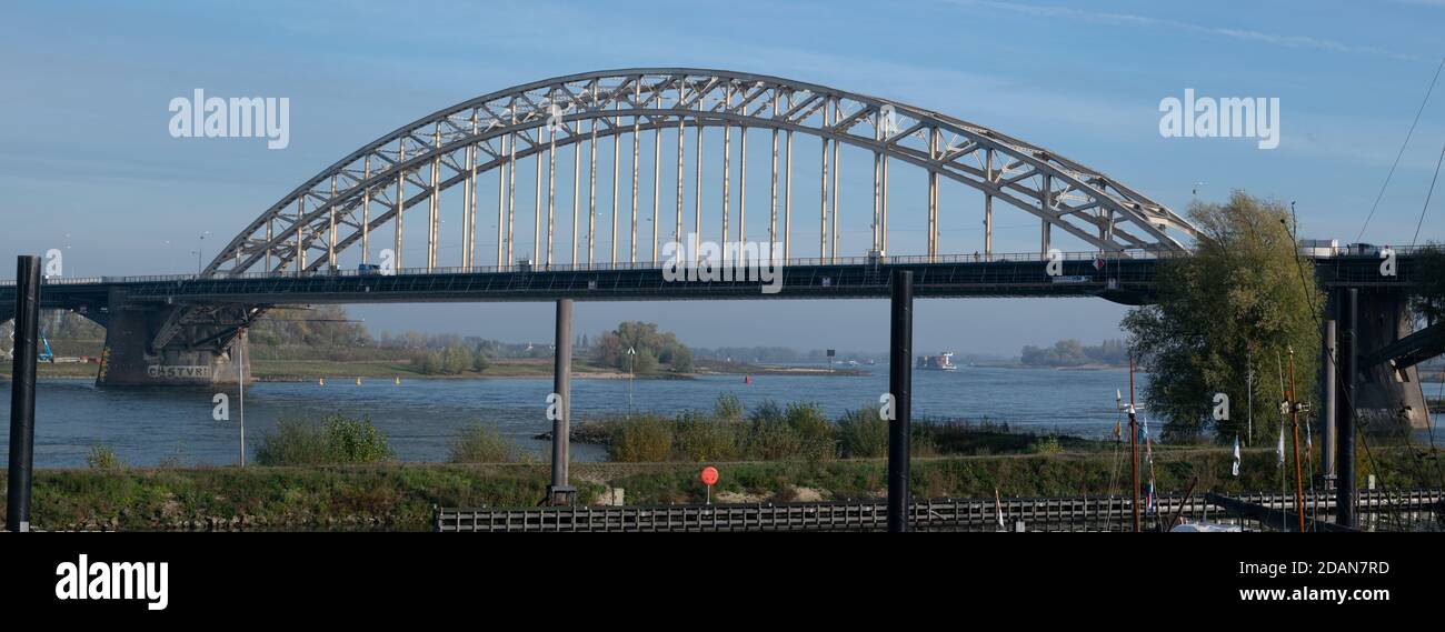 The iconic Dutch Waalbridge over the river Waal in Nijmegen, The Netherlands Stock Photo