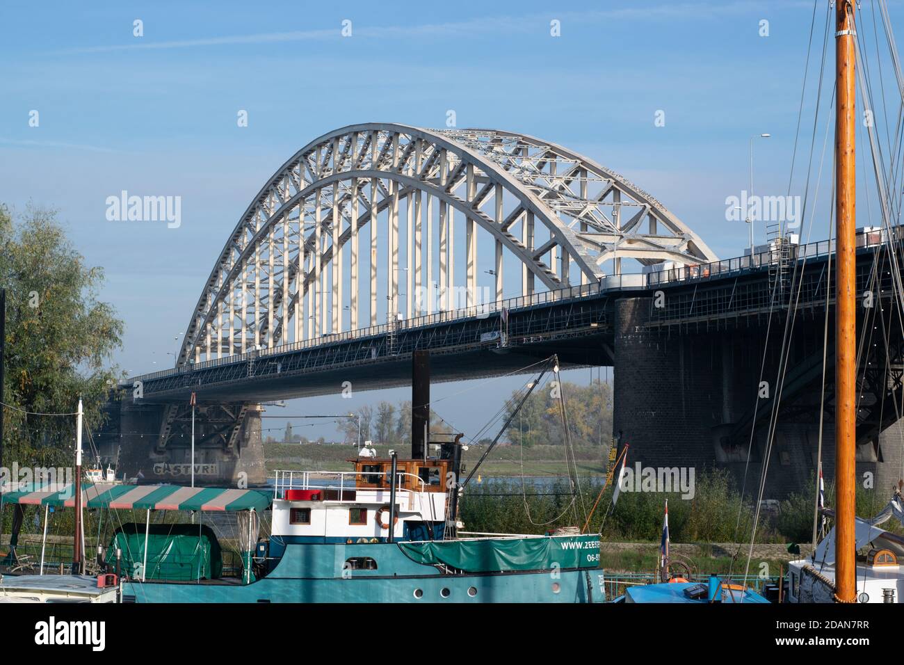 The iconic Dutch Waalbridge over the river Waal in Nijmegen, The Netherlands Stock Photo