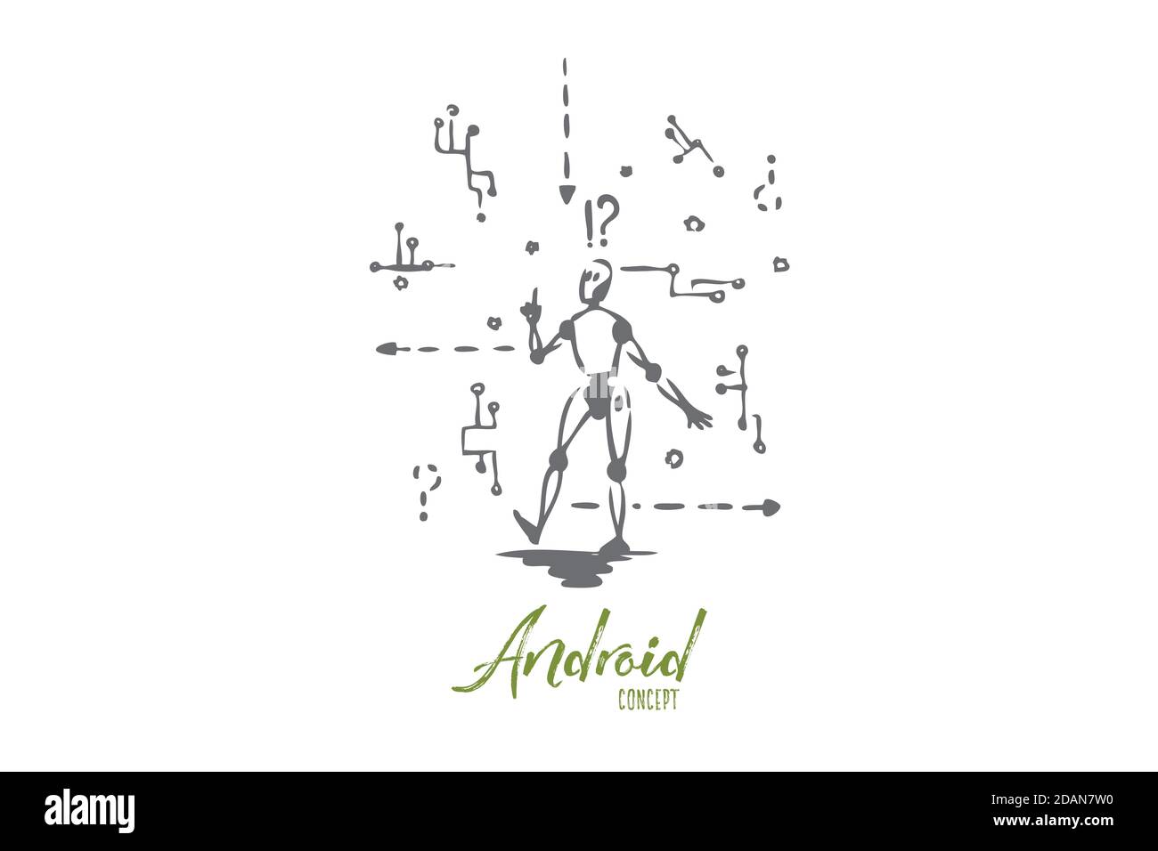Robot, machine, scheme, microchip, android concept. Hand drawn isolated vector. Stock Vector