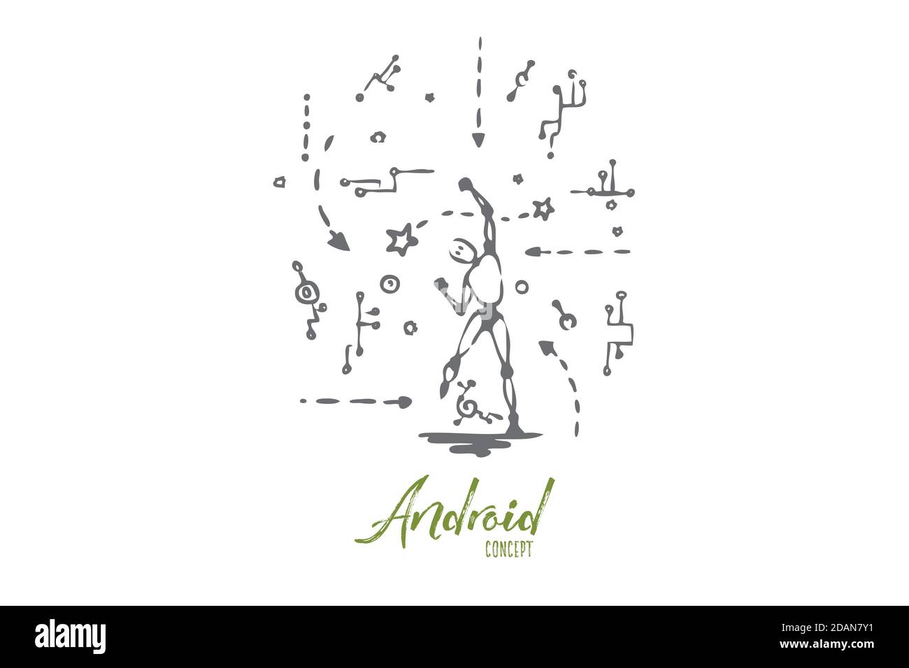 Innovation, technology, robot, scheme, android concept. Hand drawn isolated vector. Stock Vector