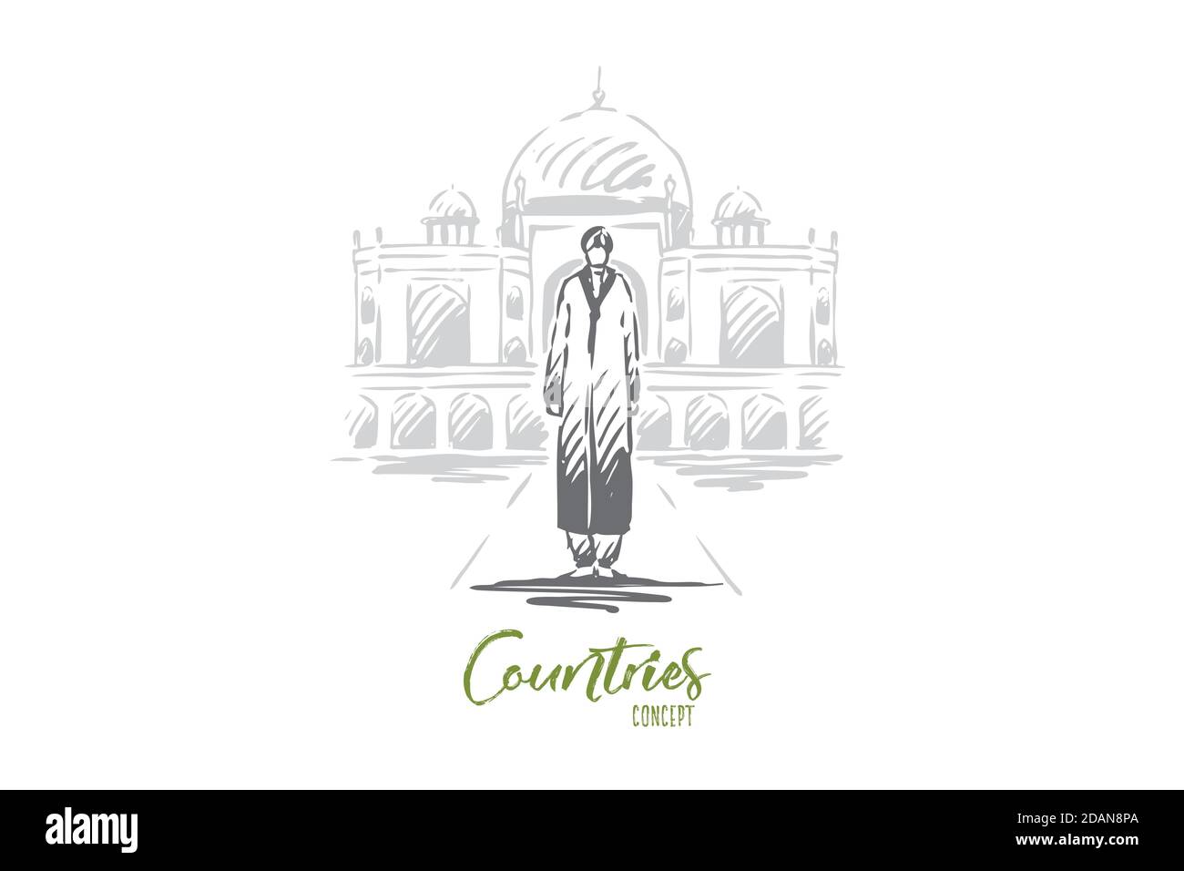 India, country, travel, religion, building concept. Hand drawn isolated vector. Stock Vector