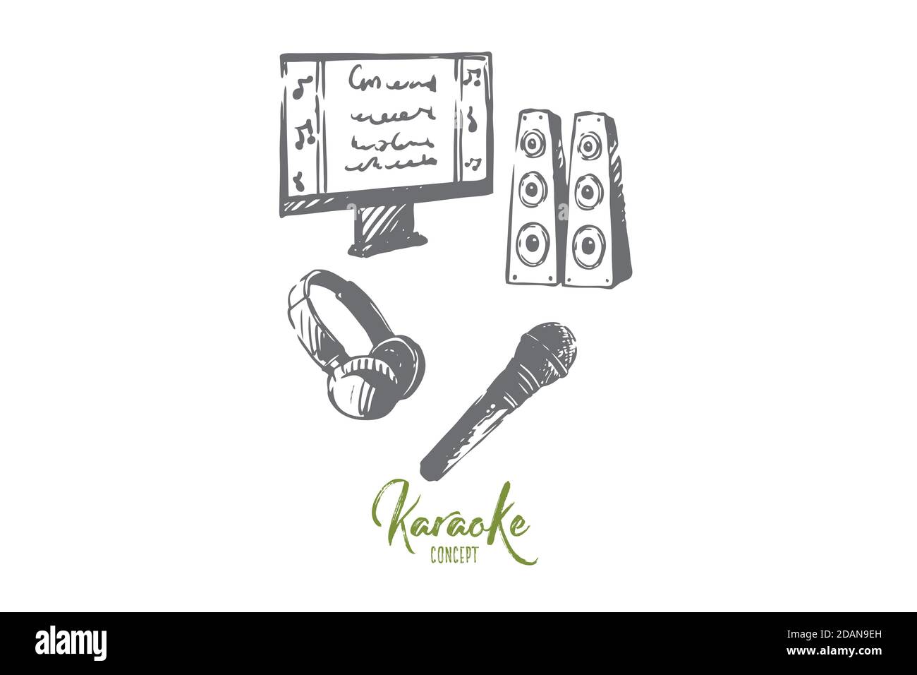 Karaoke, accessories, music, microphone, earphone concept. Hand drawn  isolated vector Stock Vector Image & Art - Alamy