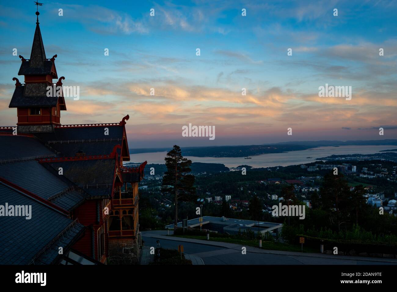 View from the mountains down on Oslo Stock Photo