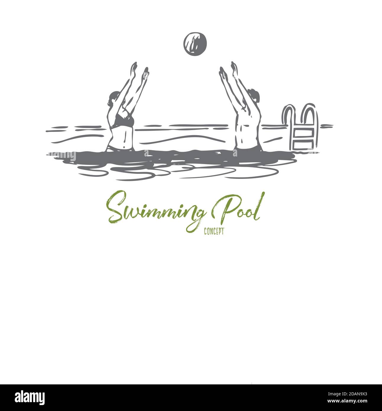 Water, polo, ball, competition, sport concept. Hand drawn isolated