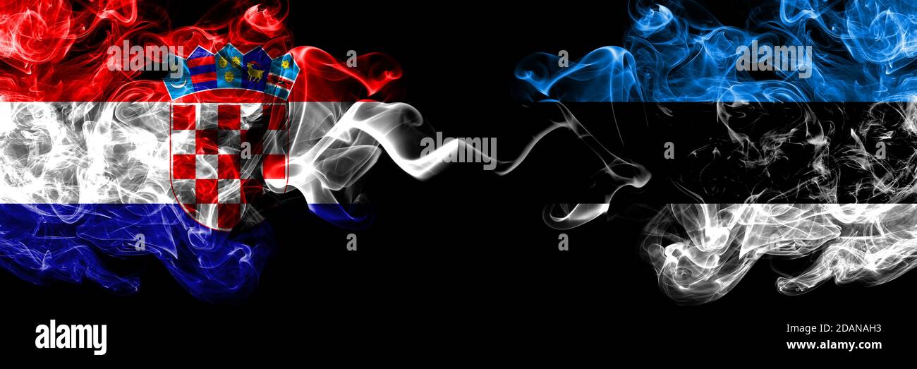 Croatia, Croatian vs Estonia, Estonian smoky mystic flags placed side