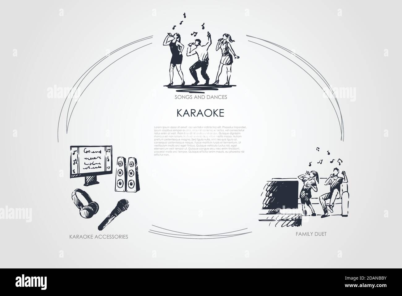 Karaoke songs and dances, family duet, karaoke accessories vector