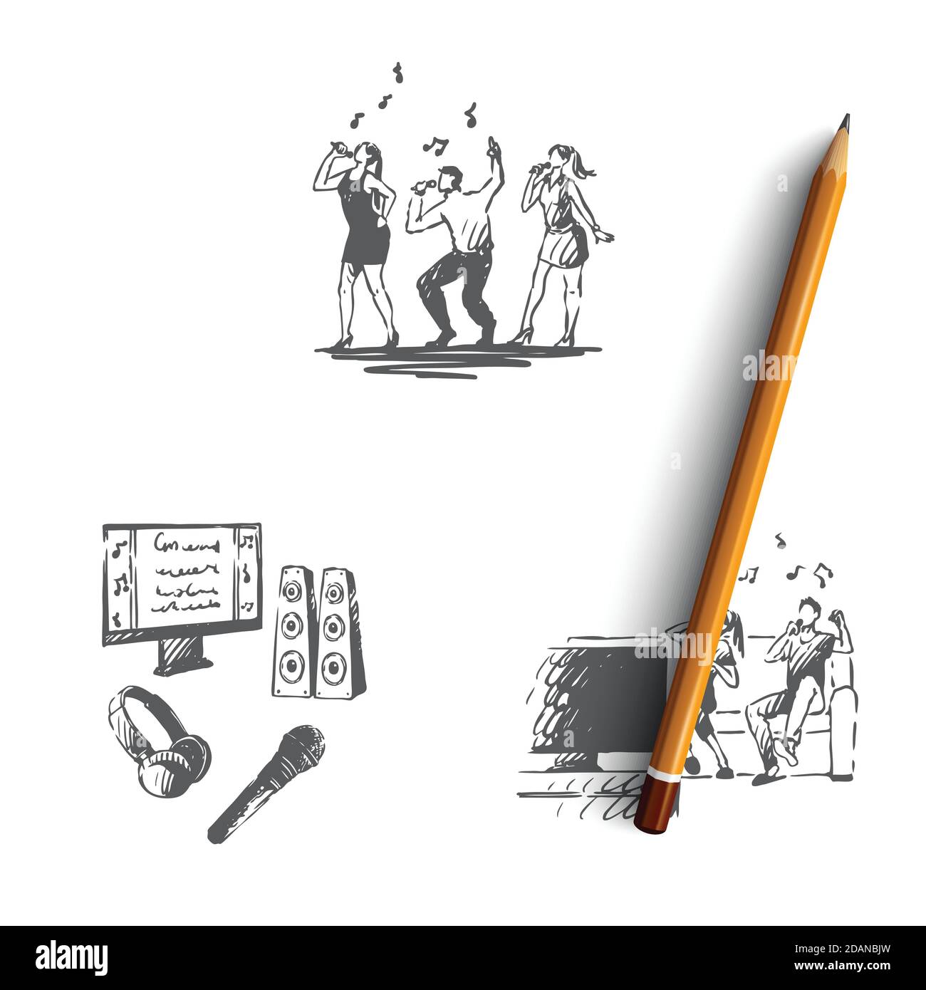 Karaoke songs and dances, family duet, karaoke accessories vector