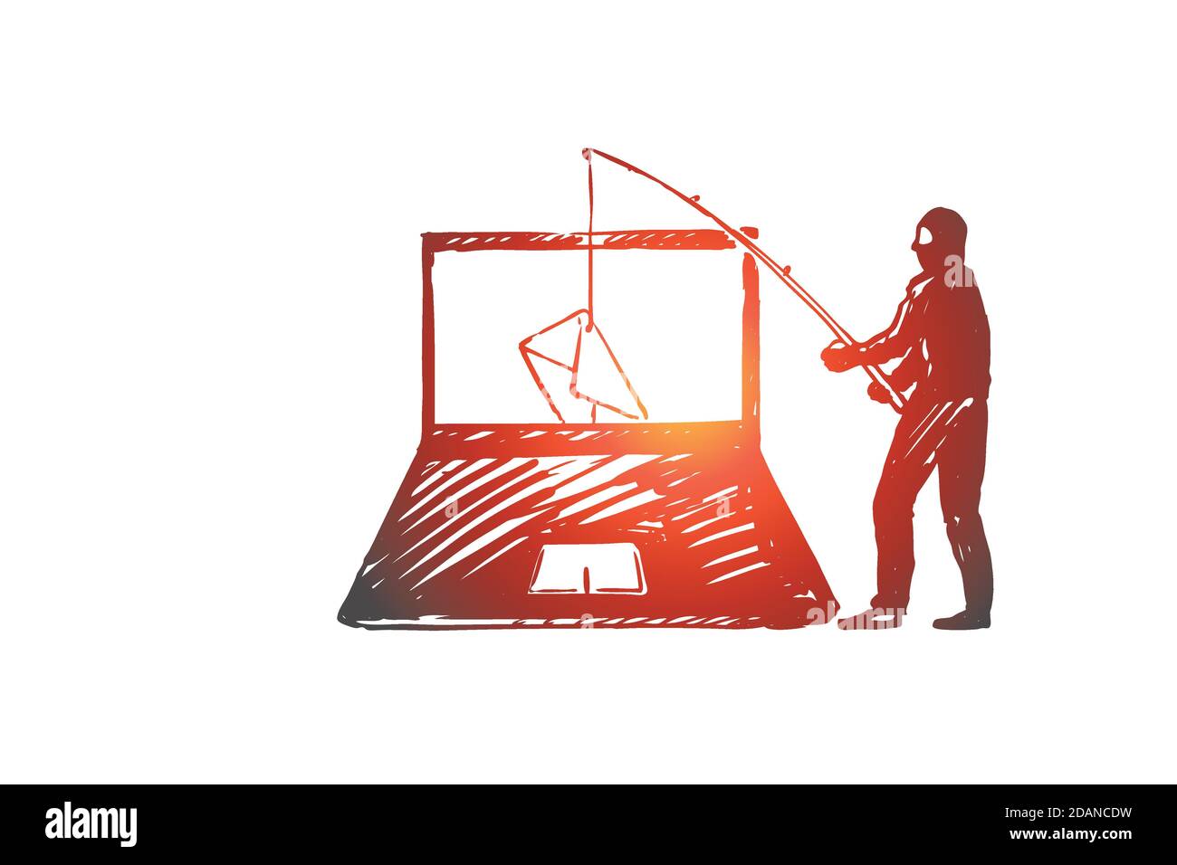 DLP, espionage, virus, penetration, dangers concept. Hand drawn isolated vector. Stock Vector
