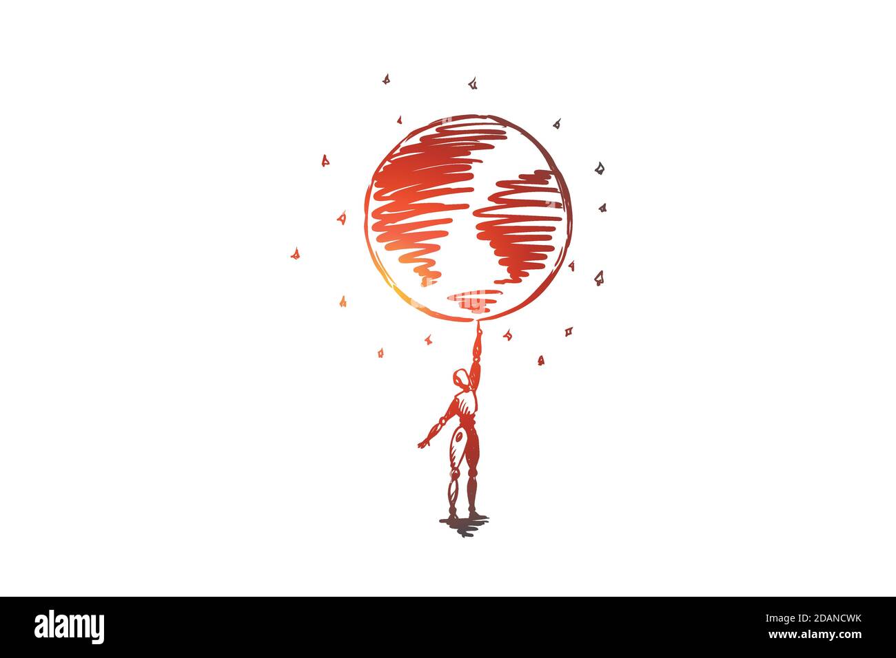 HCI, automation, technology, globally, world, data concept. Hand drawn isolated vector. Stock Vector