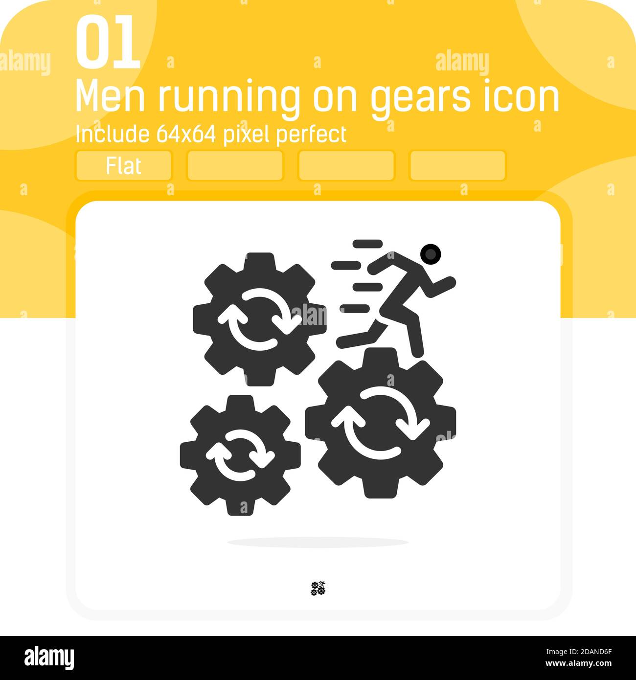 man running on gears icon with flat style isolated on white background. Vector illustration people run on cogwheel sign symbol icon for business Stock Vector