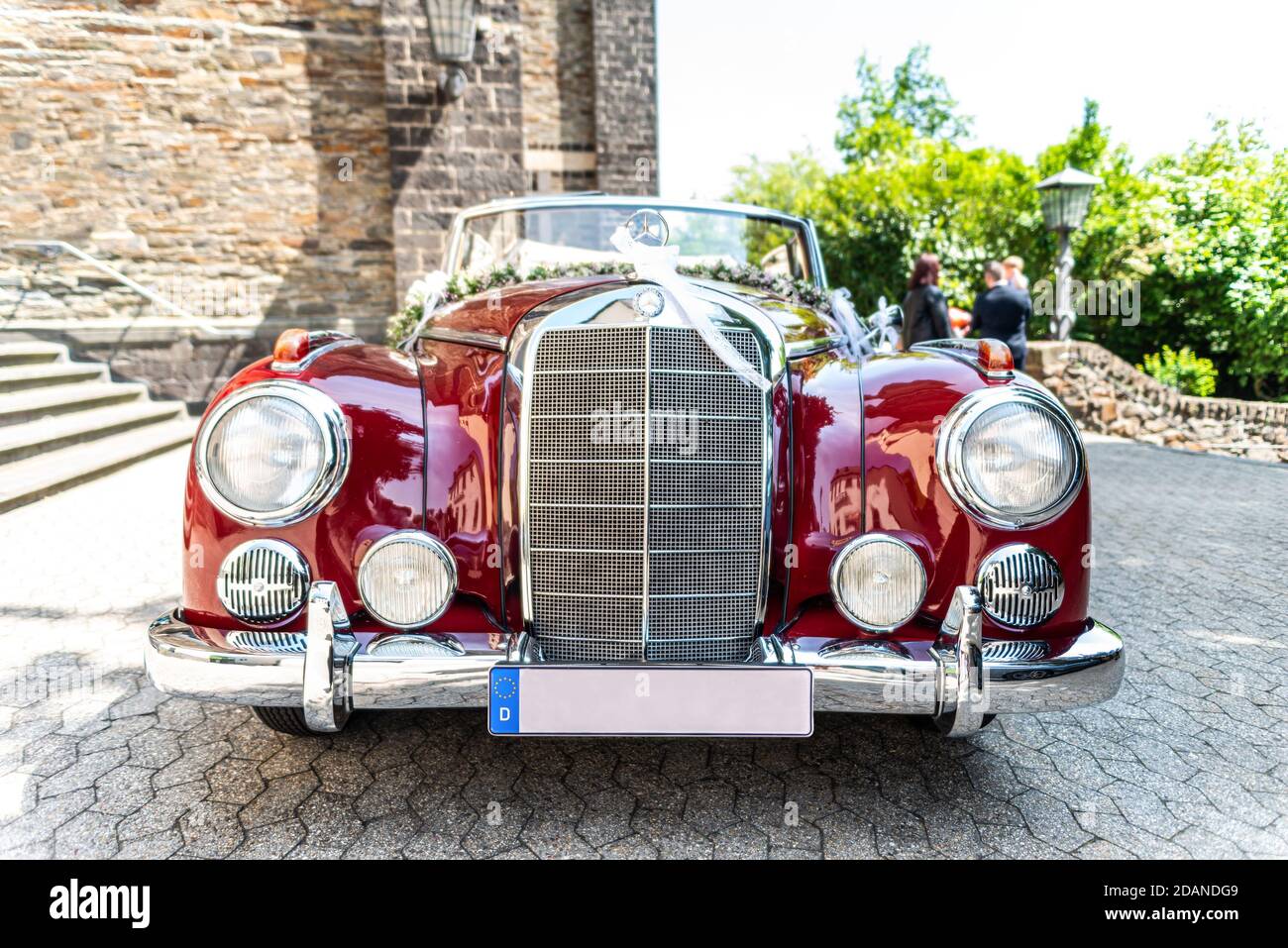 Ochtendung Germany 25.05.2019 Mercedes-Benz Typ 300 Adenauer W186 Cabriolet luxury executive classic German 1950s car decorated for a wedding with flo Stock Photo