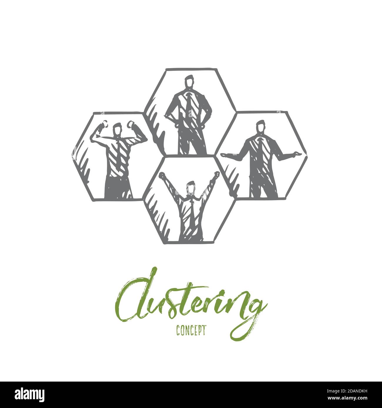 Cluster, data, system, technology, human concept. Hand drawn isolated vector. Stock Vector