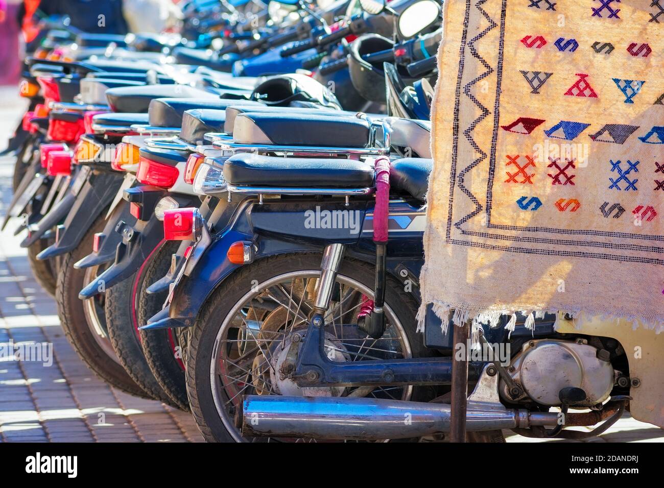 Row of motorcycles in Marrakech, Morocco. Stock Photo