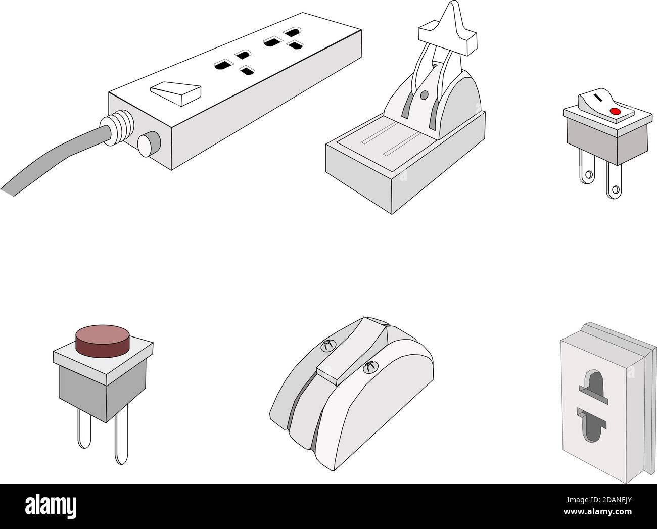 Illustration of Assorted Electric Plugs, Socket, Swicth and Circuit Breaker. An Electric