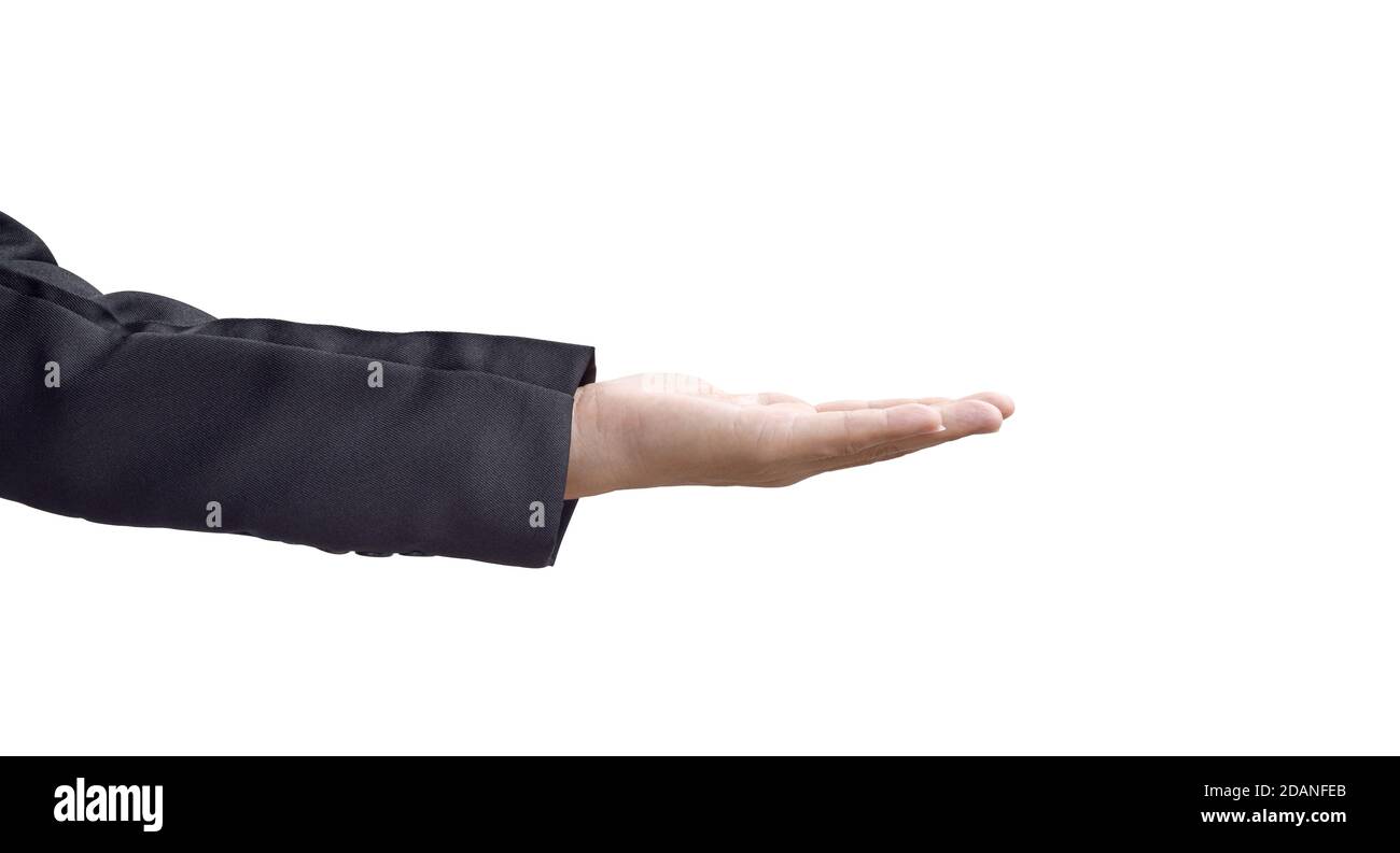 businessman open palm hand Isolated on white background. clipping path Stock Photo