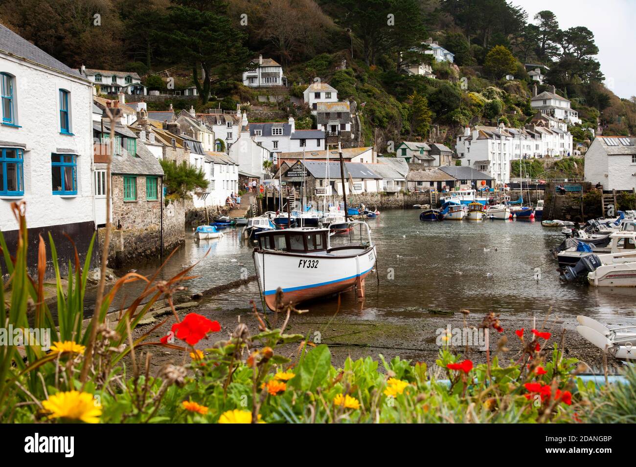 The harbour in the pictruresque fishing village of Polperro, Cornwall, England, U.K. Stock Photo