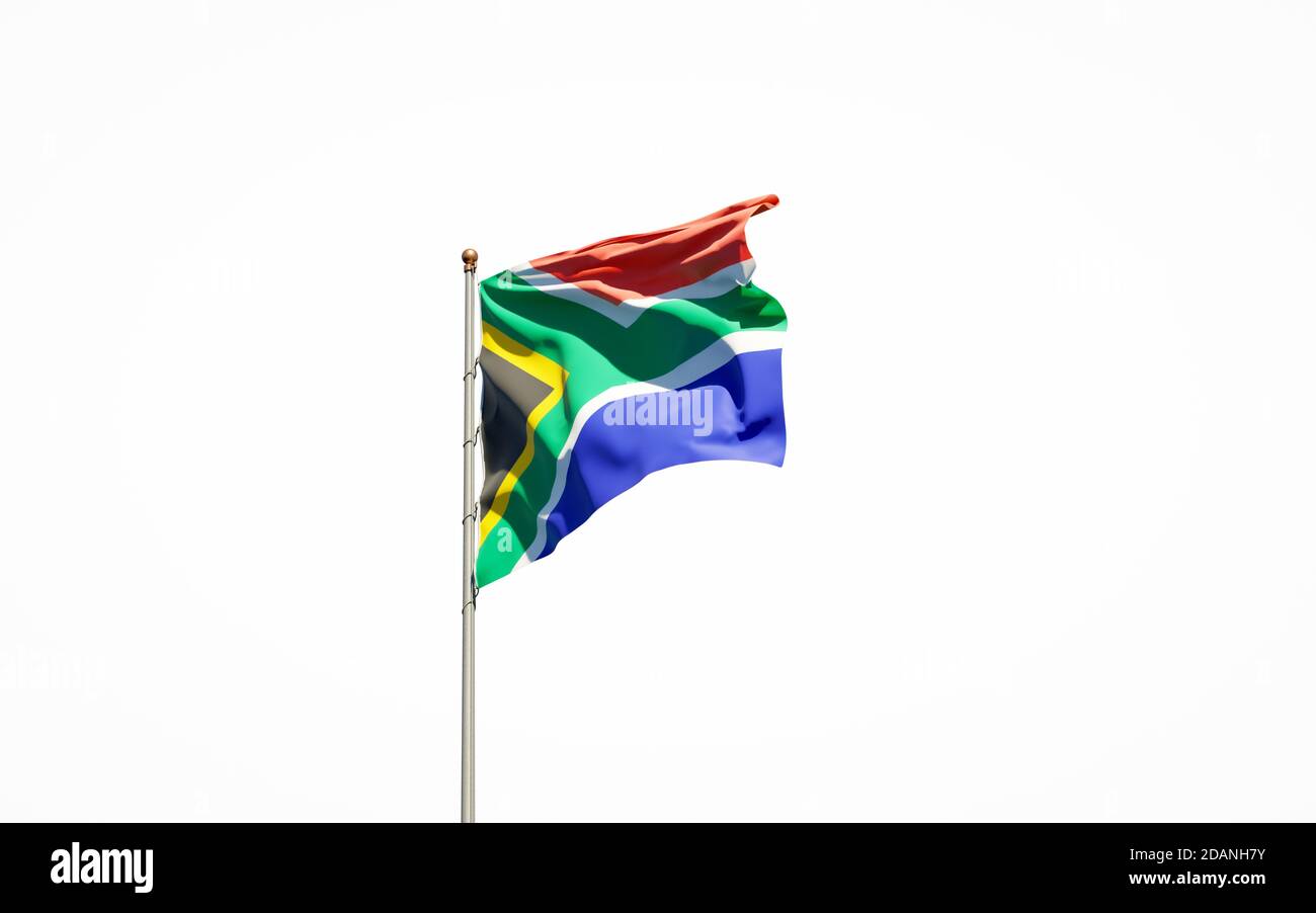 Beautiful national state flag of South Africa on white background