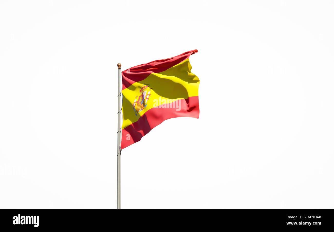 Beautiful national state flag of Spain on white background. Isolated  close-up Spain flag 3D artwork Stock Photo - Alamy
