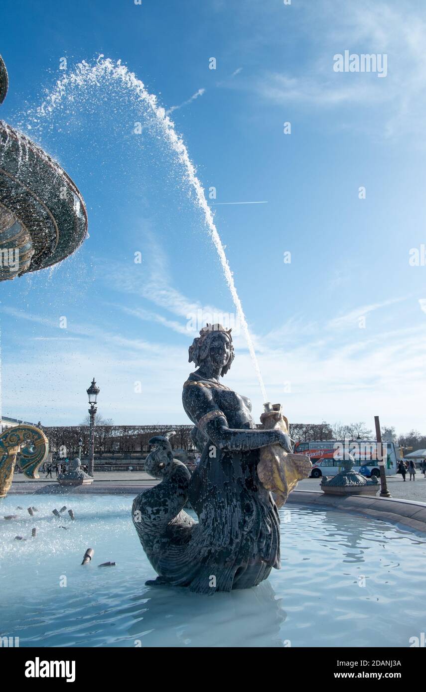 Paris - Place de la Concorde Fountain - Fontaine des Mers - Paris Stock Photo