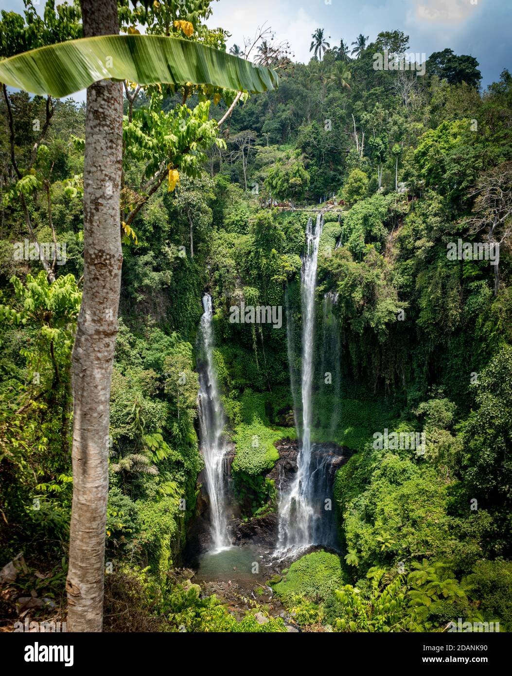 high waterfall in deep forest Stock Photo