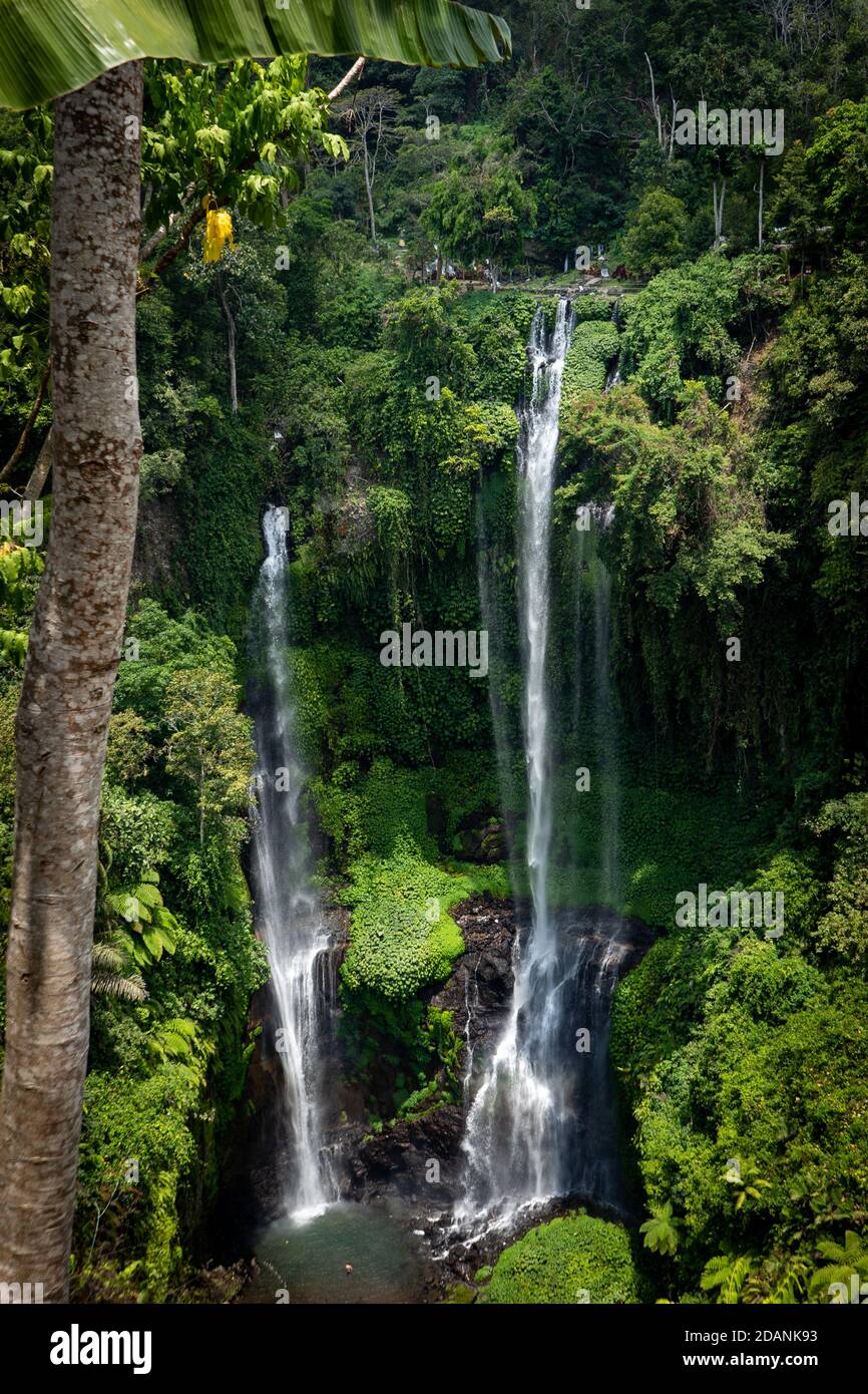 waterfall in the middle of indonesian jungle Stock Photo