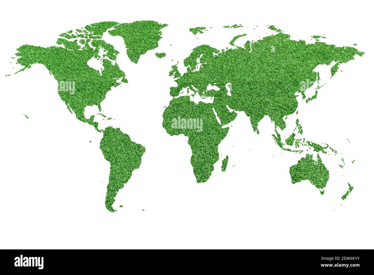 world map in green lawn isolated on white background Stock Photo - Alamy