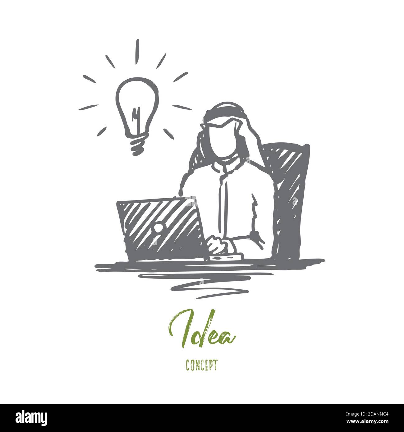 Businessman, muslim, arab, islam, idea, brainstorming concept. Hand ...