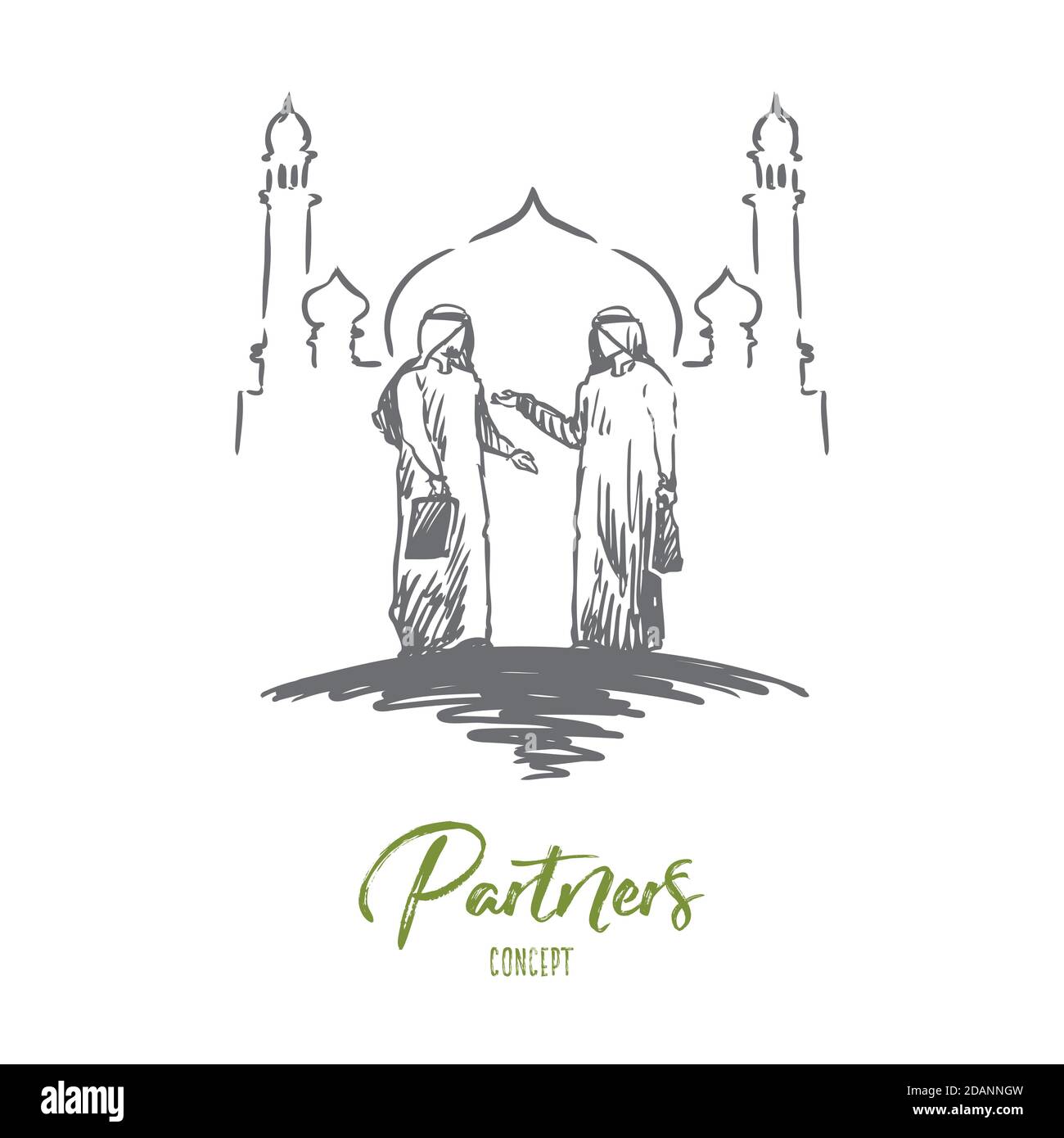 Mosque Partners Businessmen, partners, muslim, arab, islam, mosque concept. Hand drawn ...