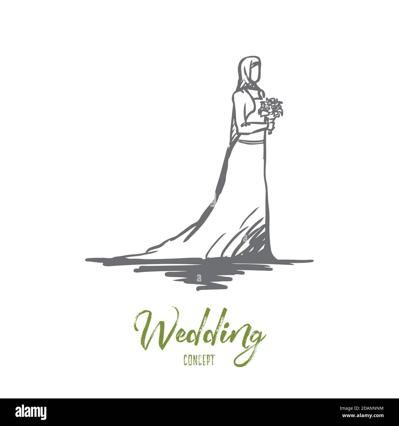 Wedding, bride, muslim, arabic, islam concept. Hand drawn isolated vector. Stock Vector