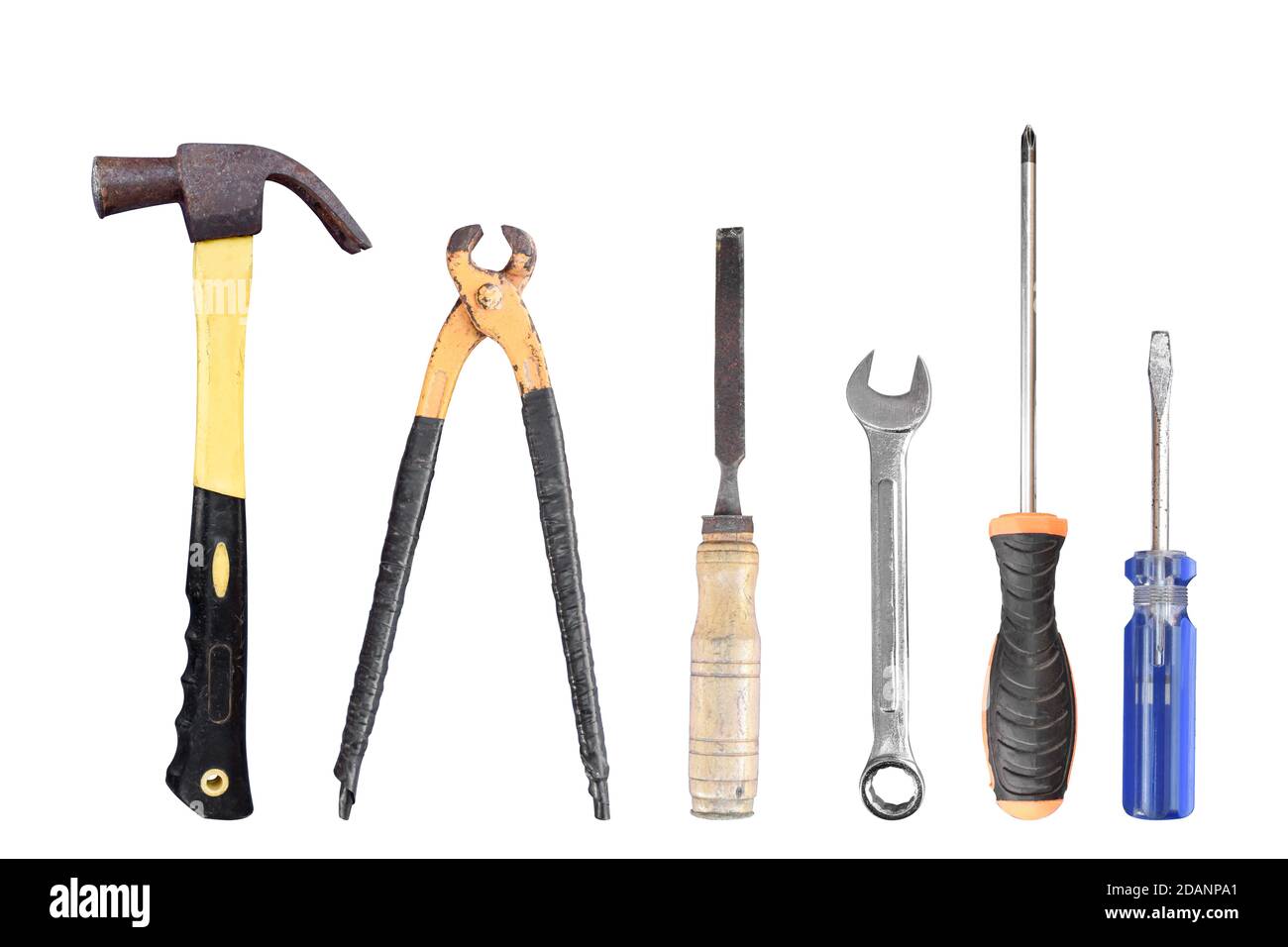 DIY tools old repairing, Isolated on white background. Object with clipping path. Stock Photo