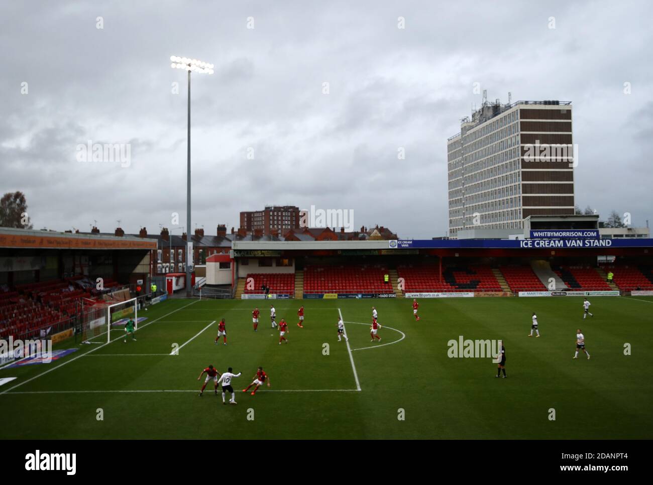 A general view of play in front of the empty Ice Cream Van Stand during the  Sky Bet League One match at The Alexandra Stadium, Crewe Stock Photo - Alamy