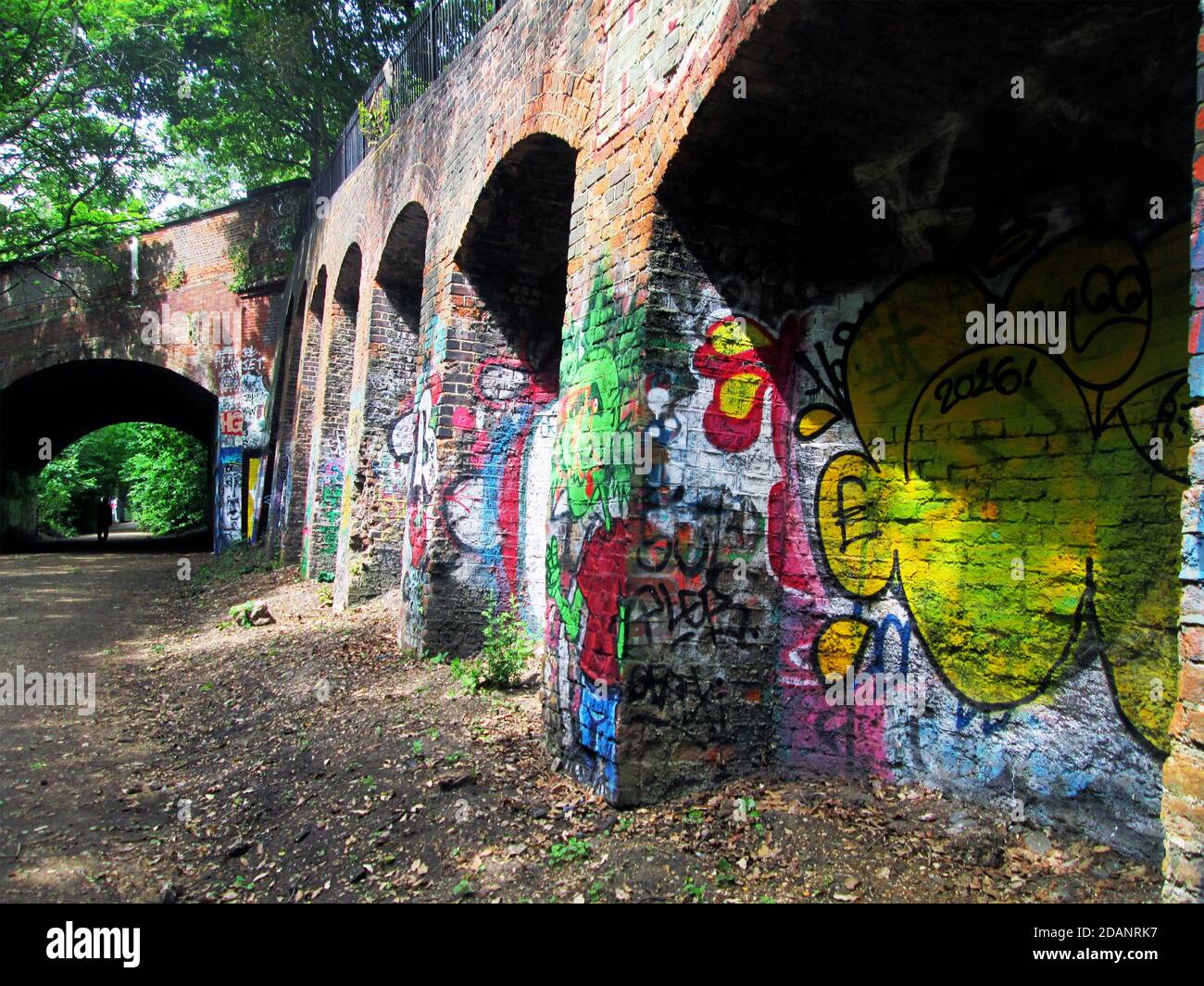 Parkland Walk green way, slow way, follows the course of the old railway that ran between Finsbury Park and Alexandra Palace, North London green space Stock Photo