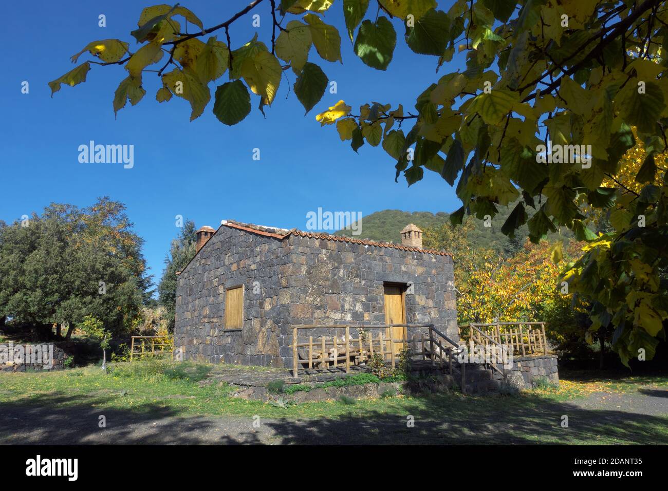 a traditional rural stone house of the Sicily architecture in the Etna ...