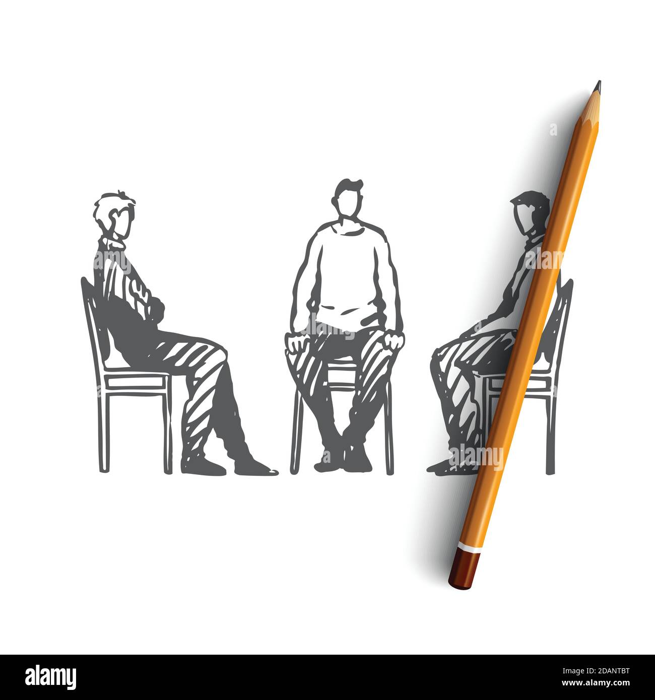 People, psychologist, problem, therapy concept. Hand drawn isolated vector. Stock Vector