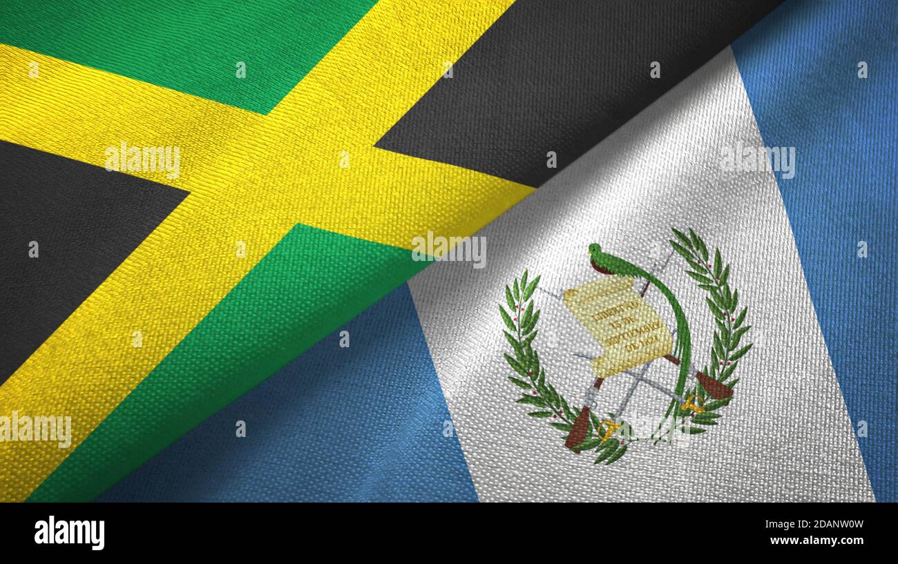 Jamaica and Guatemala two flags textile cloth, fabric texture Stock Photo