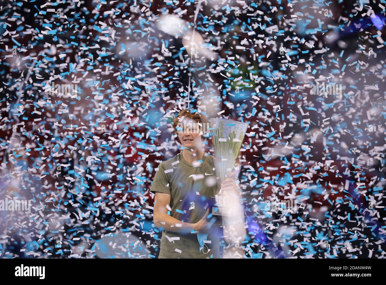 Tennis - ATP 250 - Sofia Open - Arena Armeec Sofia, Sofia, Bulgaria - November 14, 2020 Italy's Jannik Sinner celebrates with a trophy after winning the final REUTERS/Stoyan Nenov Stock Photo