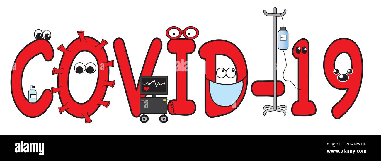 illustration with written covid-19 cartoon Stock Photo