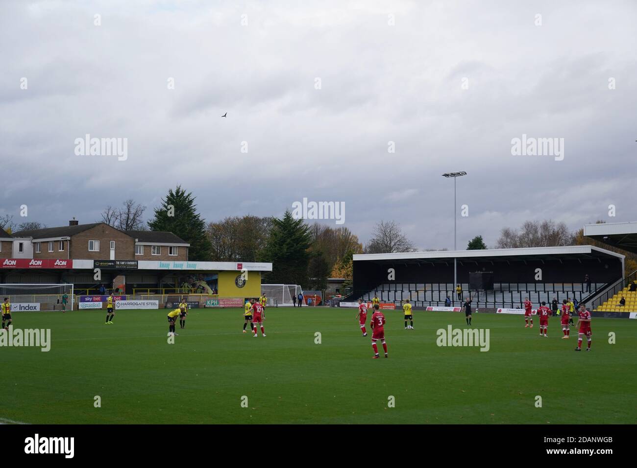 A general view inside the ground as the players line up for kick off of the Sky Bet League Two match at the EnviroVent Stadium, Harrogate. Stock Photo