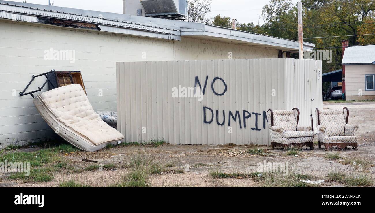 No dumping of trash that has lots of dumped trash. Stock Photo