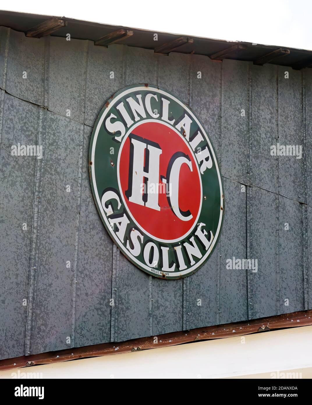 Antique Sinclair gas HC sign. The HC stood for High Compression gas which was introduced in 1926. Stock Photo