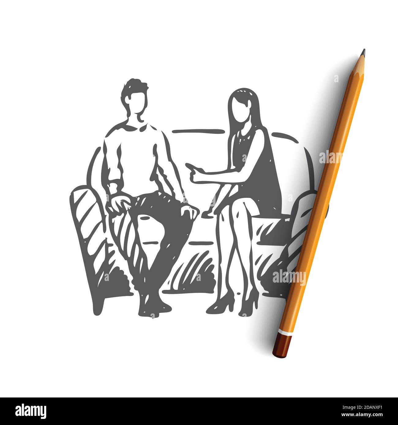 Person, psychologist, therapy, couch concept. Hand drawn isolated vector. Stock Vector