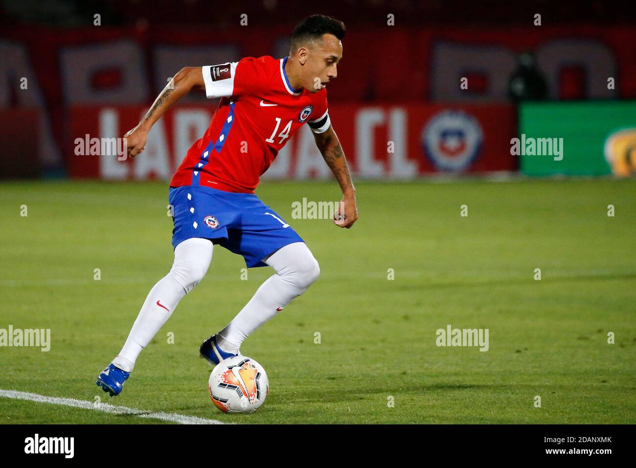 13th November 2020; National Stadium of Santiago, Santiago, Chile; World Cup 2020 Football qualification, Chile versus Peru;  Fabian Orellana of Chile cuts back on the ball Stock Photo