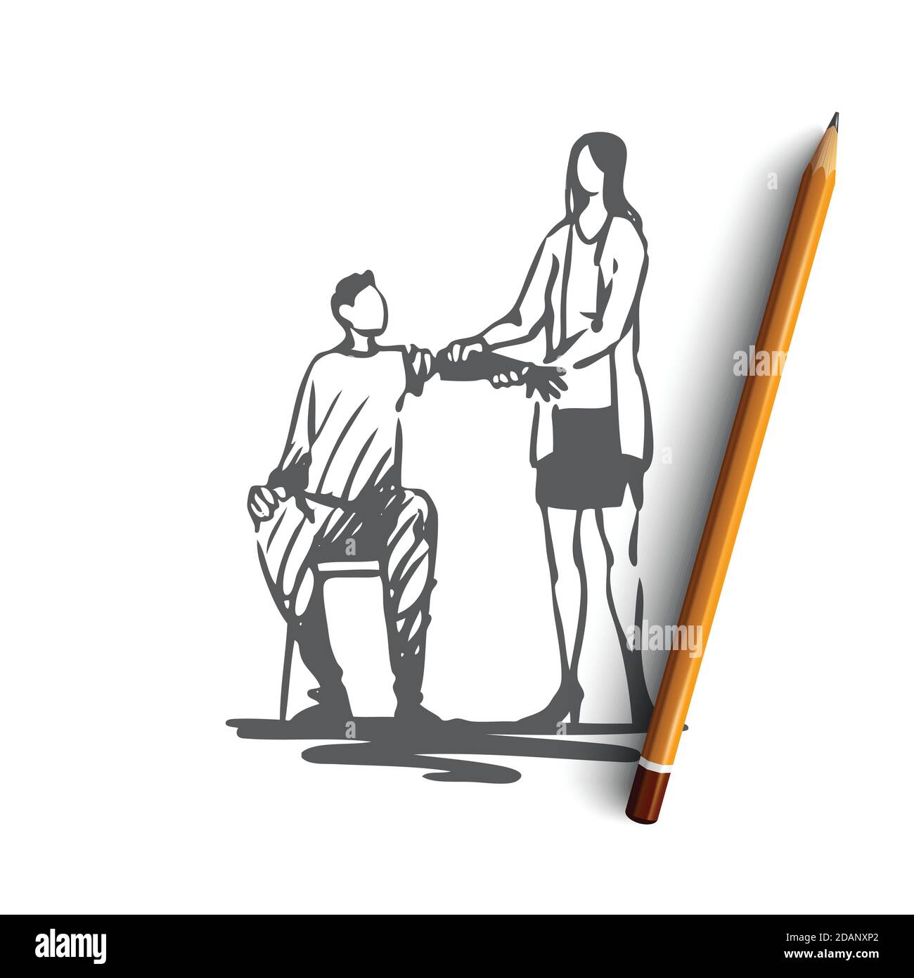 Man, arm, prosthesis, bionic, technology concept. Hand drawn isolated vector. Stock Vector