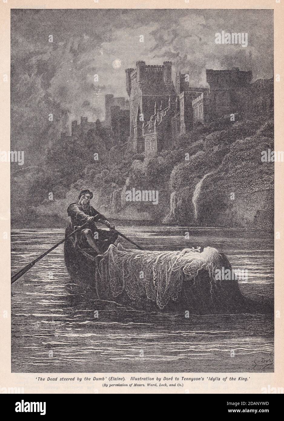 'The Dead steered by the Dumb' (Elaine) - Illustrated by Dore to Tennyson's 'Idylls of the King' Stock Photo