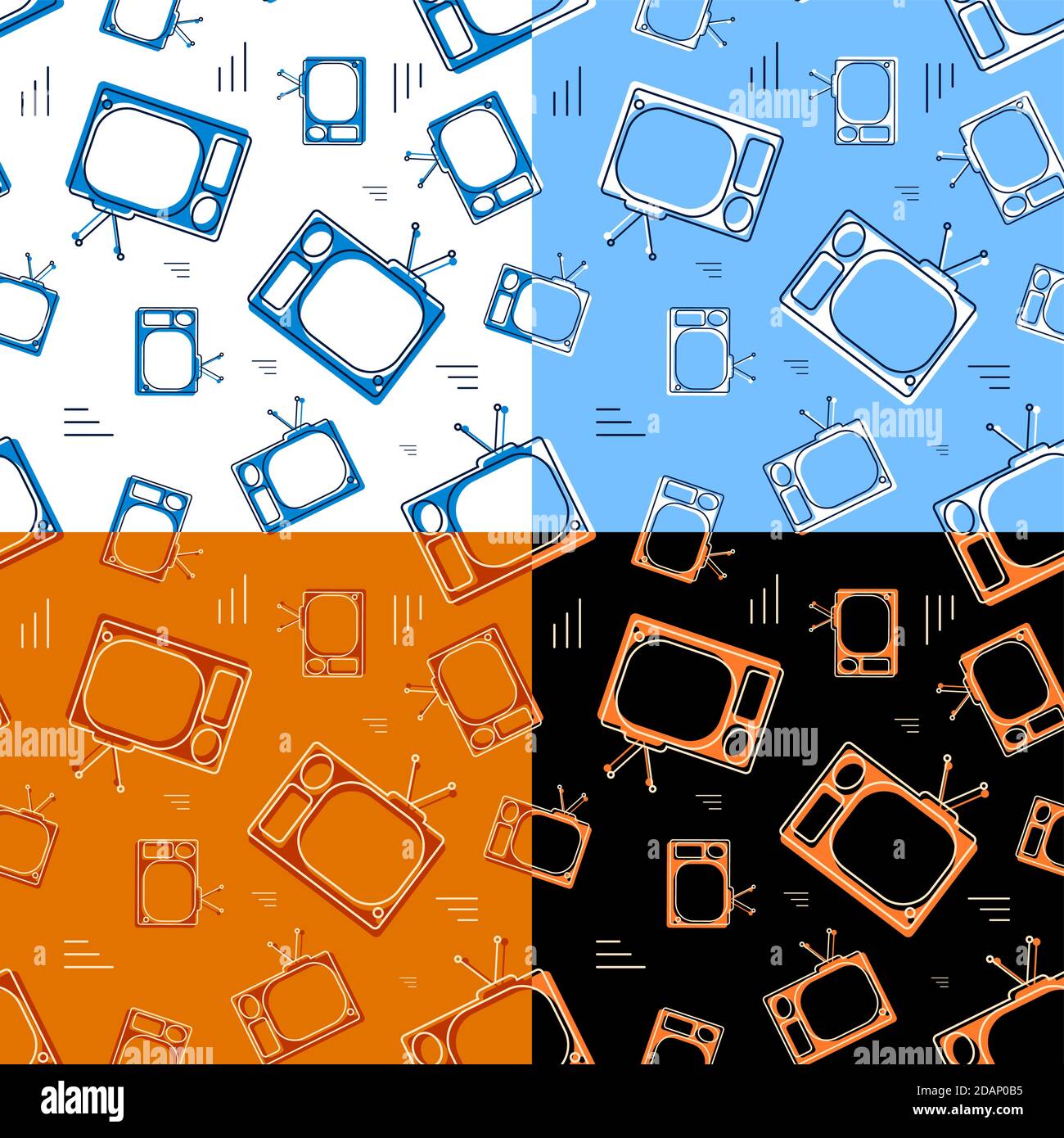 set of seamless patterns with old TV icon with antenna. World ...